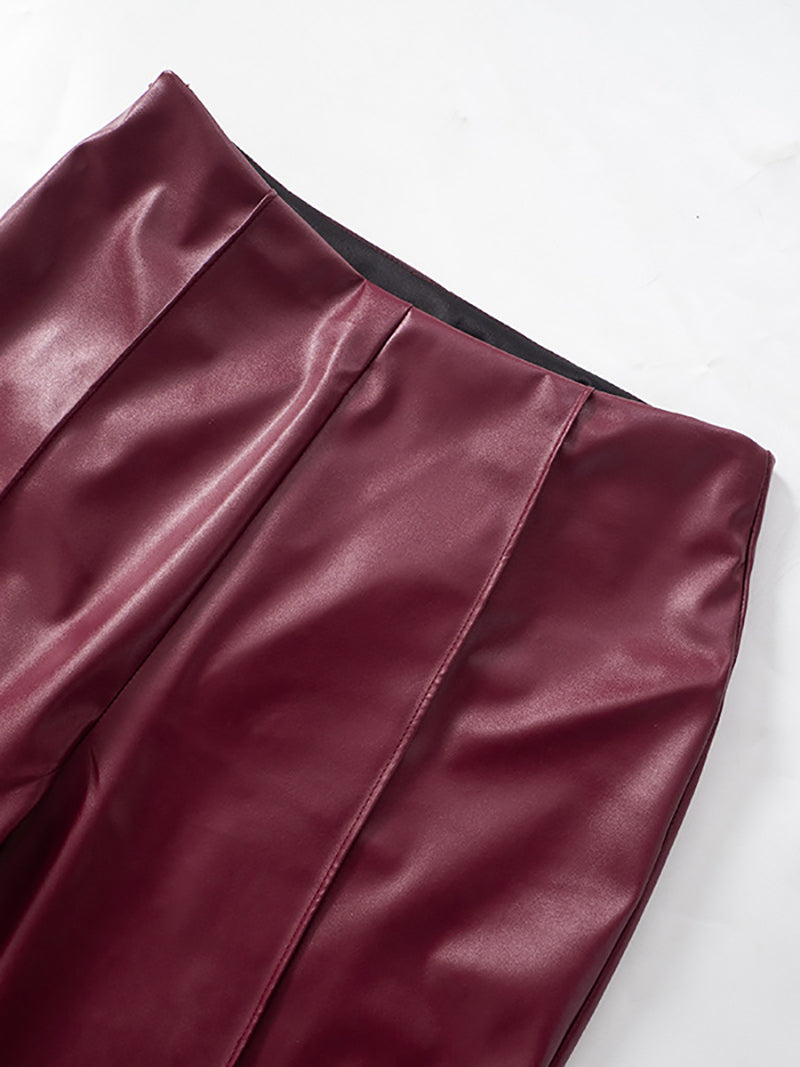 High Waist Faux Leather Flared Trousers