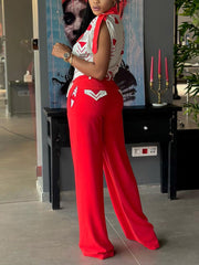 Fashion Loose Bandage Shirt Straight Pants Casual Set
