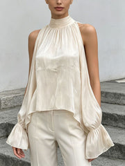 Fashion Stand Collar Off Shoulder Long Sleeve Loose Shirt