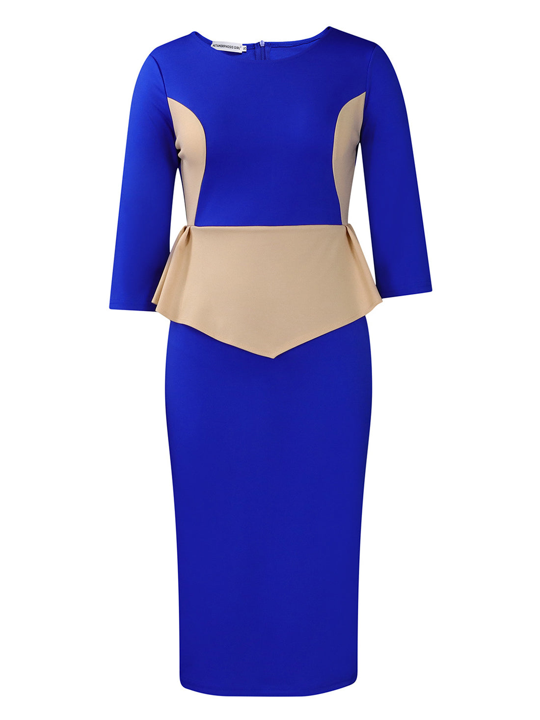 Fashion Contrast Color Round Neck Bodycon Midi Dress