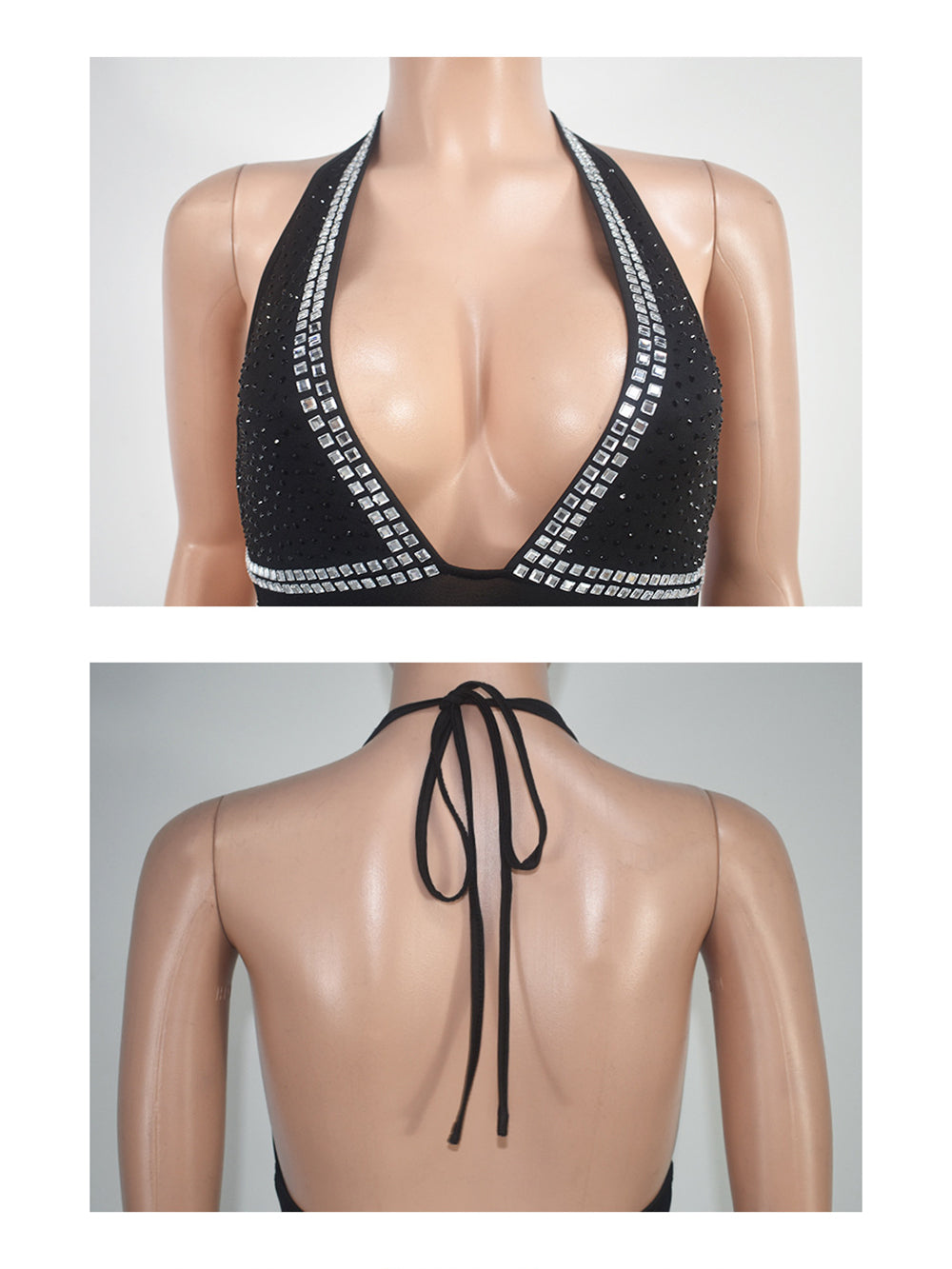 Sexy Rhinestone Backless Mesh Nightclub Dress