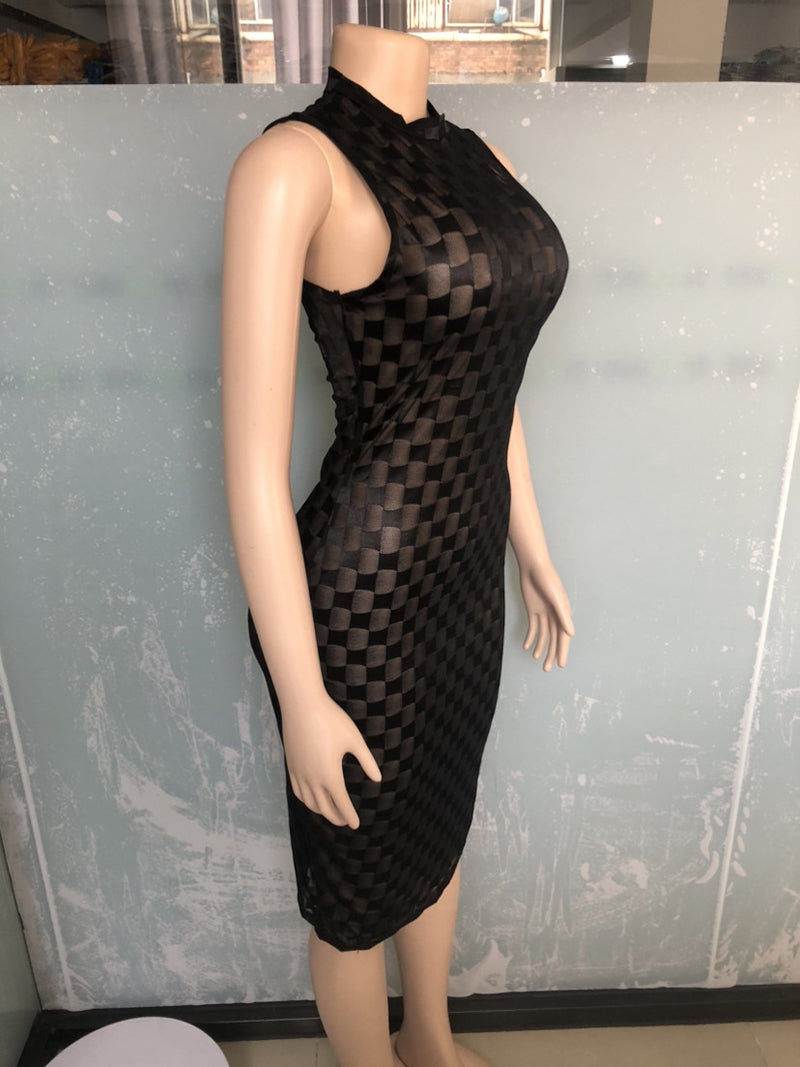 Casual Sleeveless Mesh Bodycon Midi Party Dresses