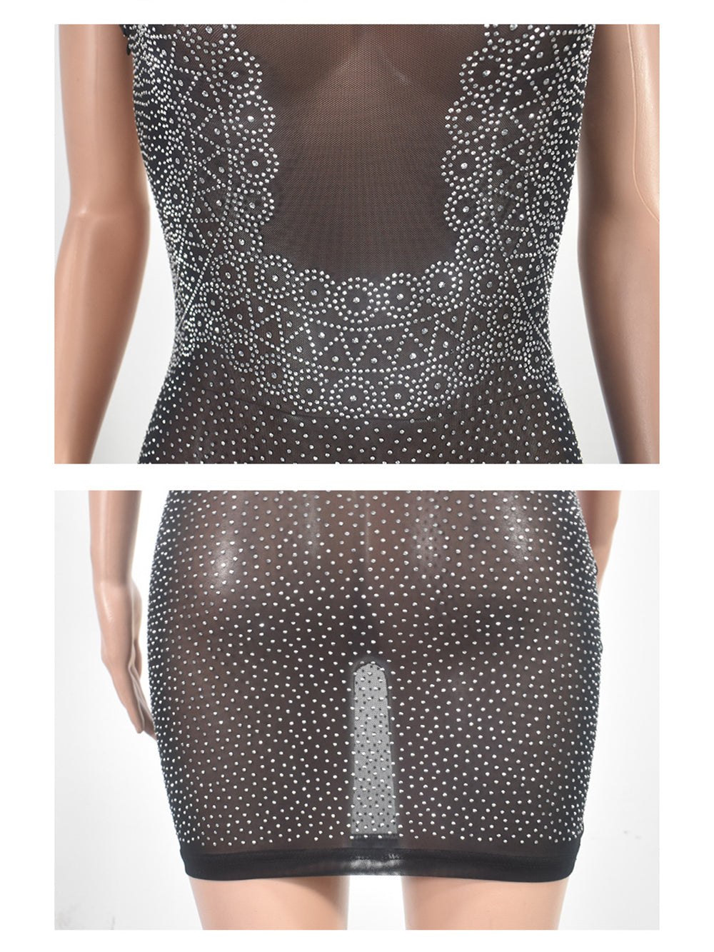 Sexy Beaded Sse-Through Mesh Bodycon Dress