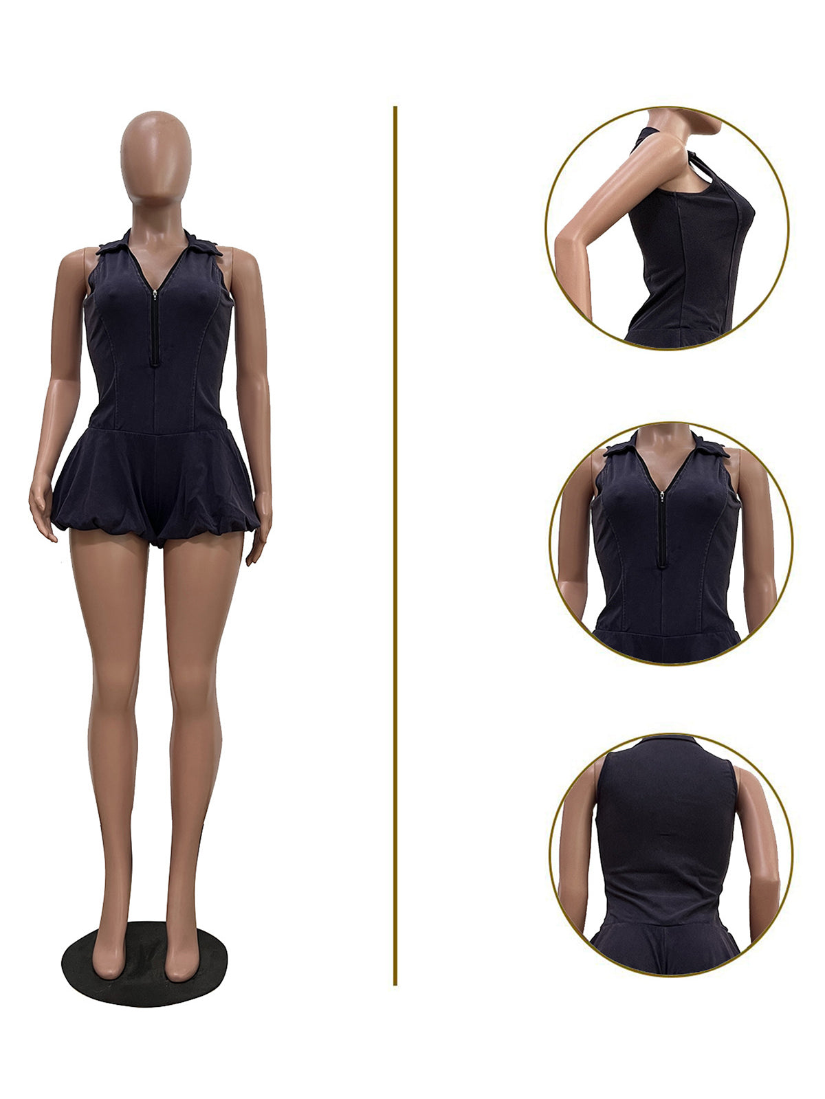 Casual Zipper Sleeveless Bubble Romper