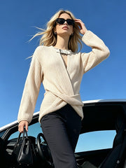 Belted V Neck Knit Cardigan