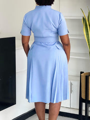 Elegant V-neck High Waist Pleated Dress
