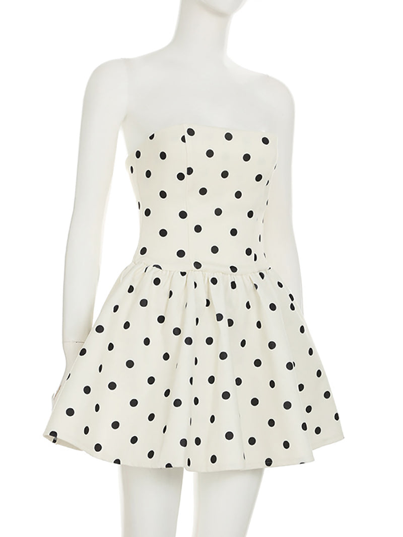 Sexy Polka Dot Backless Bow Strapless Mini Dress