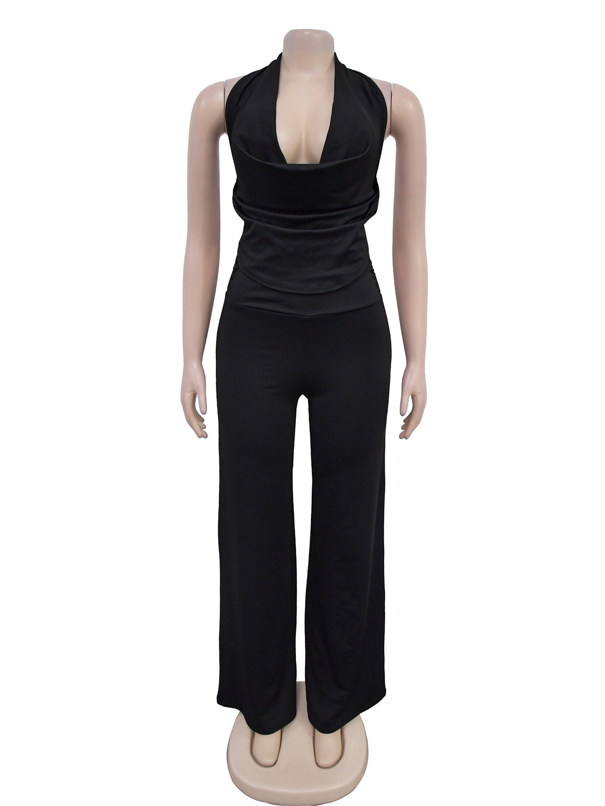 Halter Wing Neck Backless Wide Leg Jumpsuits