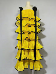 Elegant Sleeveless Wide Suspender Tiered Maxi Dress