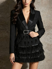 Feather Trim Tailored Blazer Mini Dress-boutique
