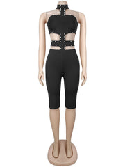 Sexy Halter Studded Cut-out Details Romper