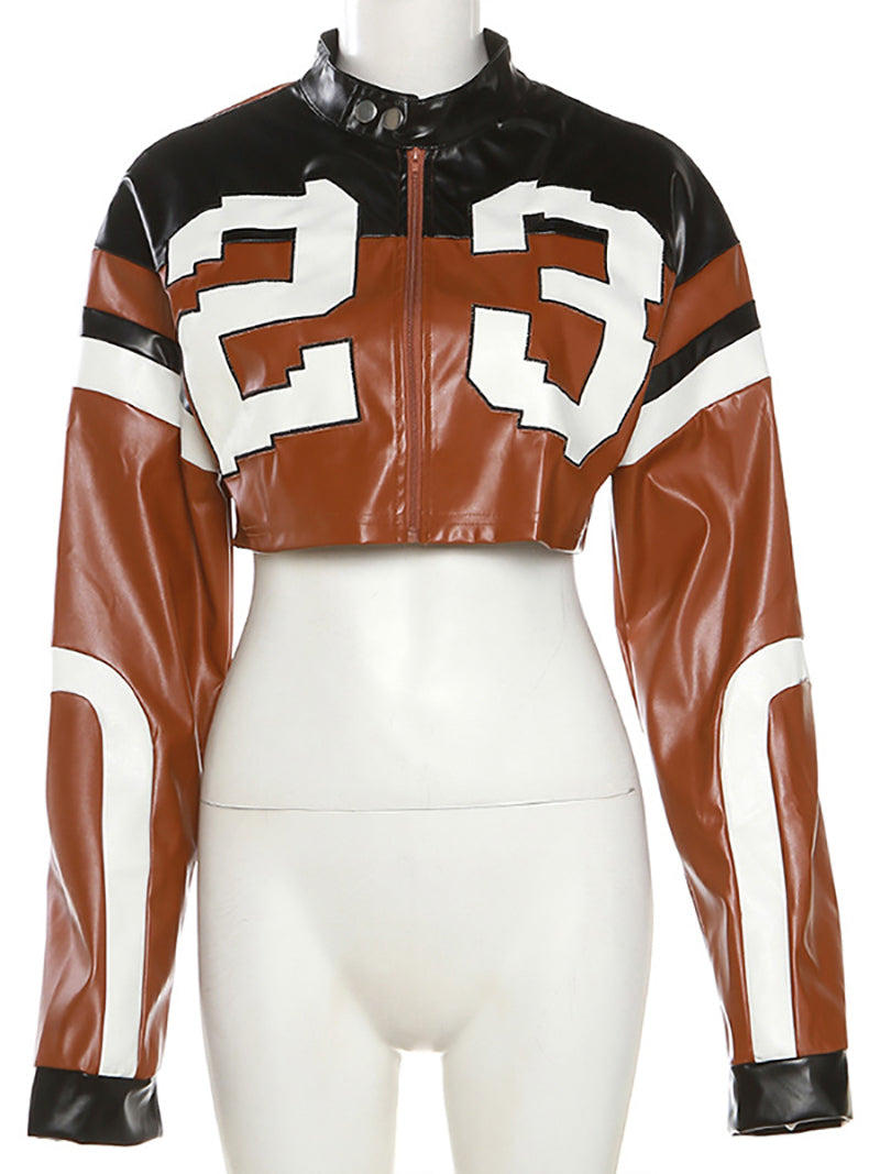 Fashion Cropped PU Leather Jacket Coats