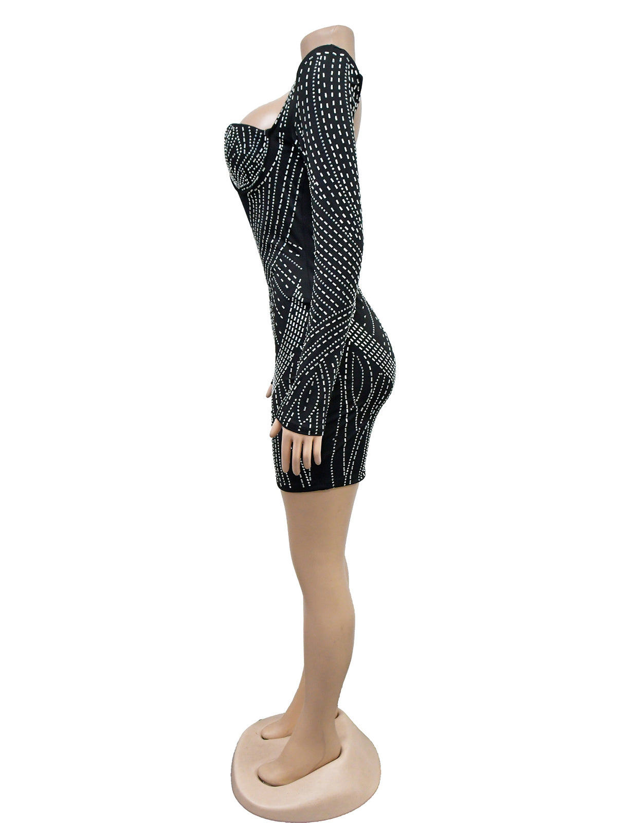 Sexy Rhinestone Mesh See Through Bodycon Mini Dress