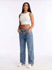 Vintage Wash Relaxed Straight Leg Jeans