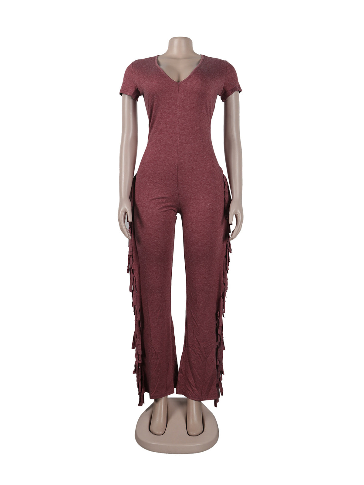 Sexy V Neck Slim Fringe Jumpsuit