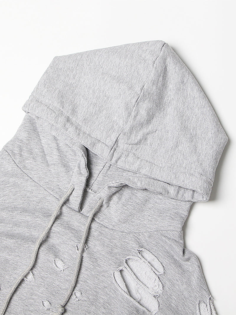 Casual Loose Ripped Pullover Hoodie