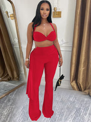 Twist Halter Top and Ruched Flared Pants Set