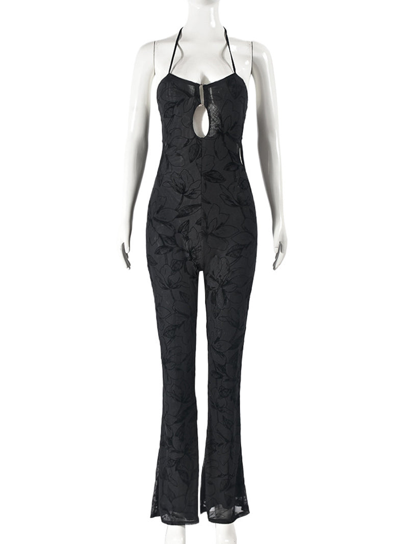 Lace-Up Halter Neck See Through Jumpsuits