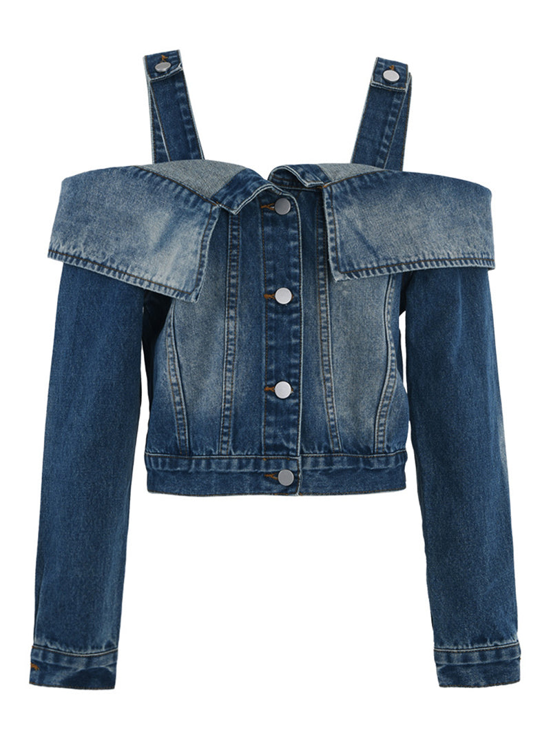 Fashion Off Shoulder Denim Jacket Coat