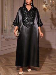 Plus Size Sequin V Neck Loose Maxi Dress