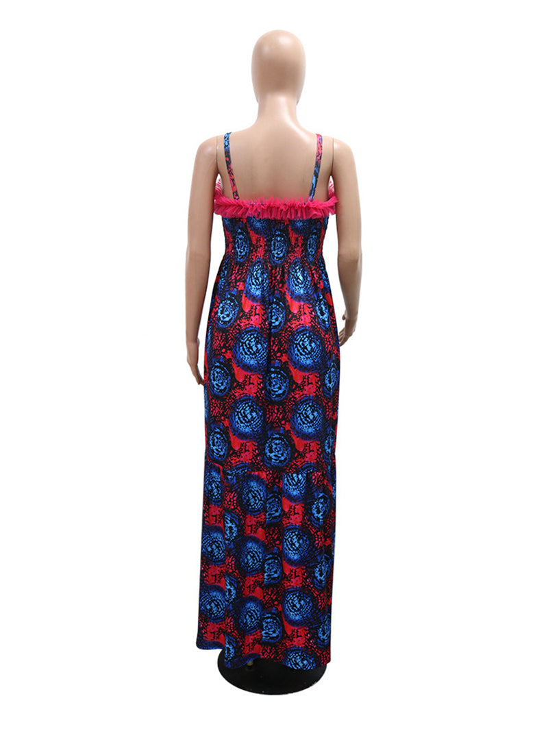 Print Spaghetti Straps Swing Maxi Dress