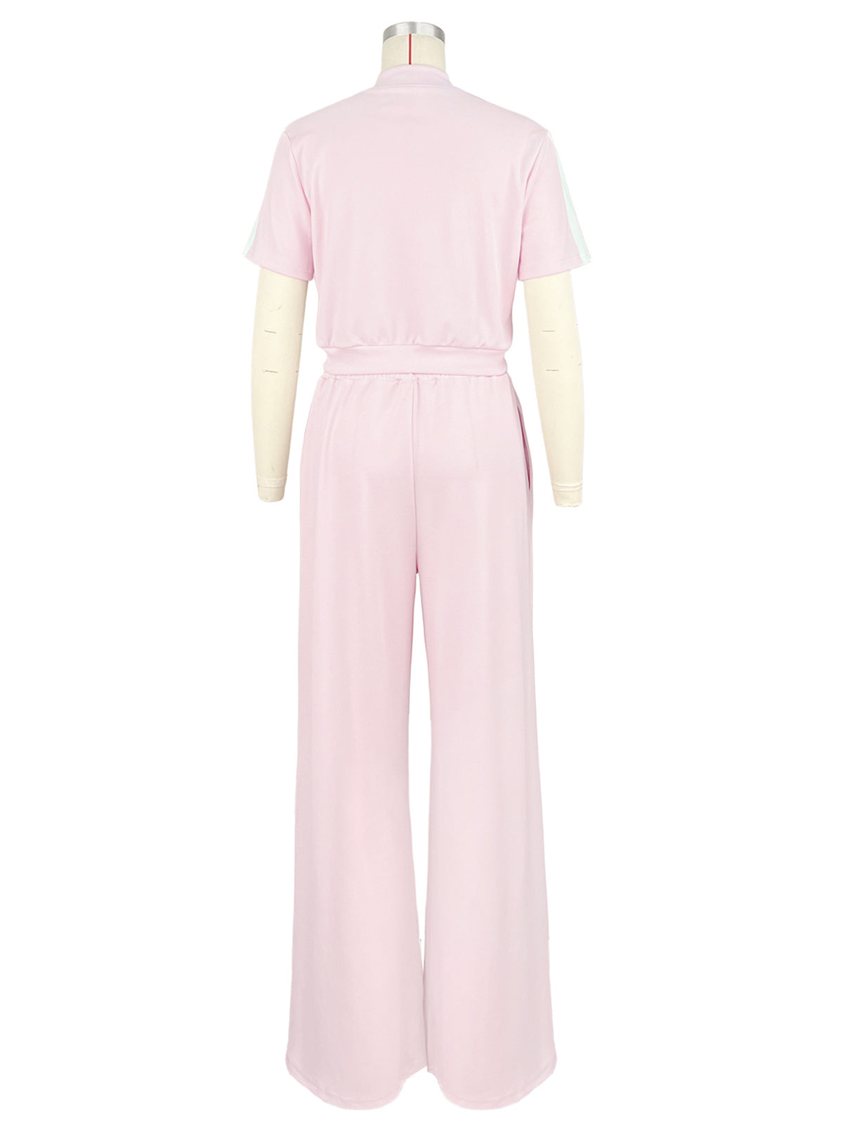 Casual Zipper Crop Top Wide Leg Pant Sportswear Set