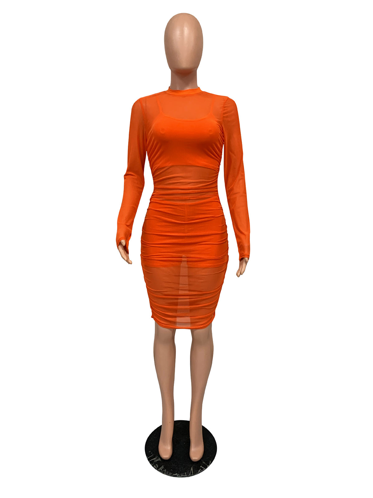 Sexy Sheer Mesh Ruched Bodycon Dress 3 Piece Sets