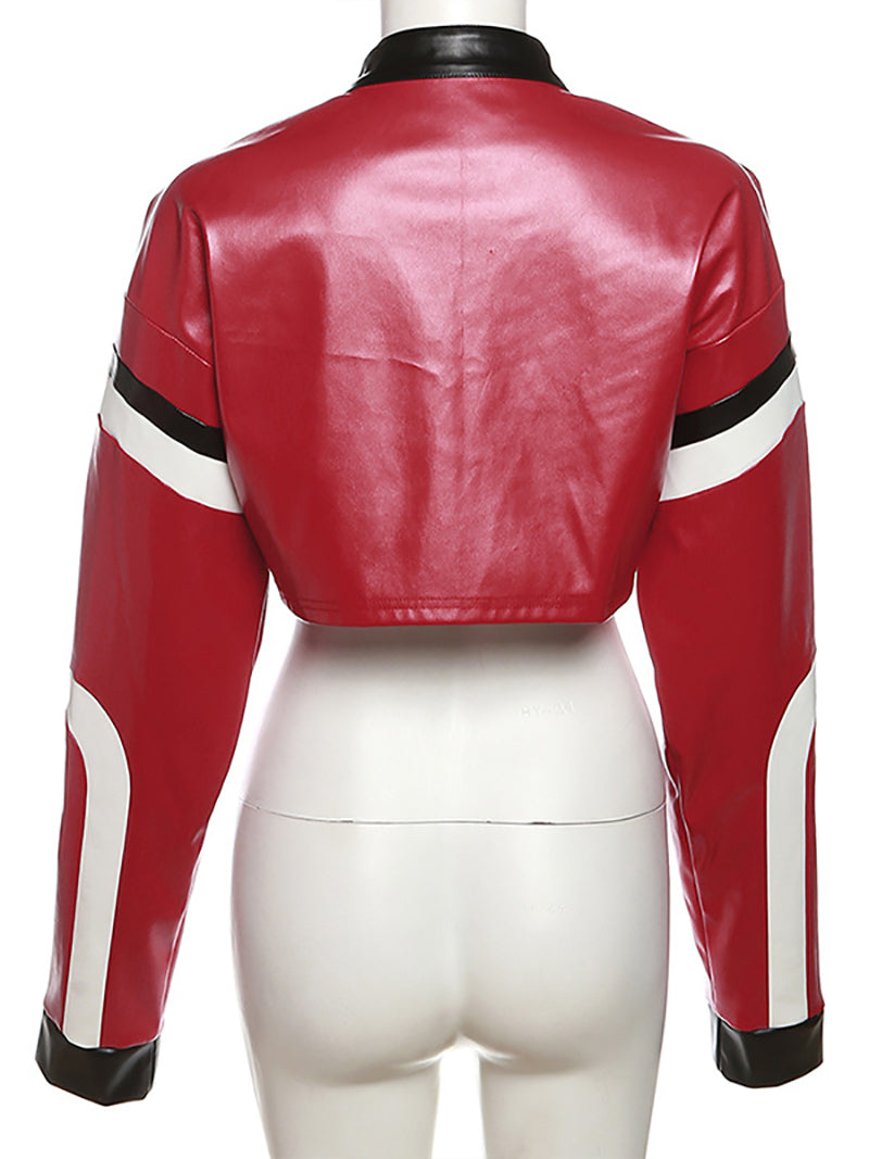 Fashion PU Leather Cropped Jacket Coat