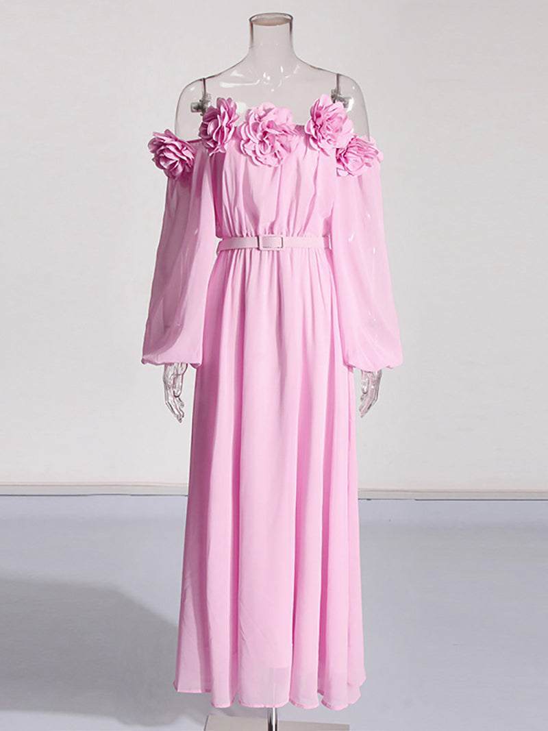 Elegant Off Shoulder Floral Embellished Maxi Dress