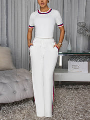 Fashion Ribbed Contrast Patchwork Lounge Pants Set