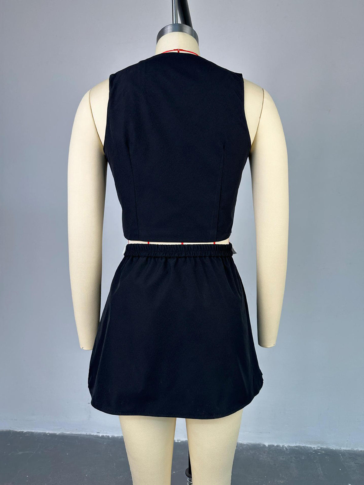 Sleeveless Button Top and Mini Skirt Two Piece Set