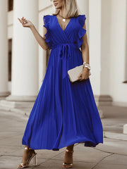 Fashion Chiffon Ruffles Sleeve Pleated Dress