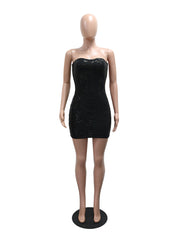 Sexy Strapless Glitter Sequin Bodycon Mini Dress