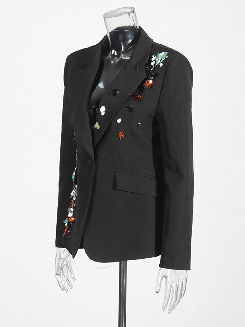 Sequin Flower Scrunched Casual Blazer