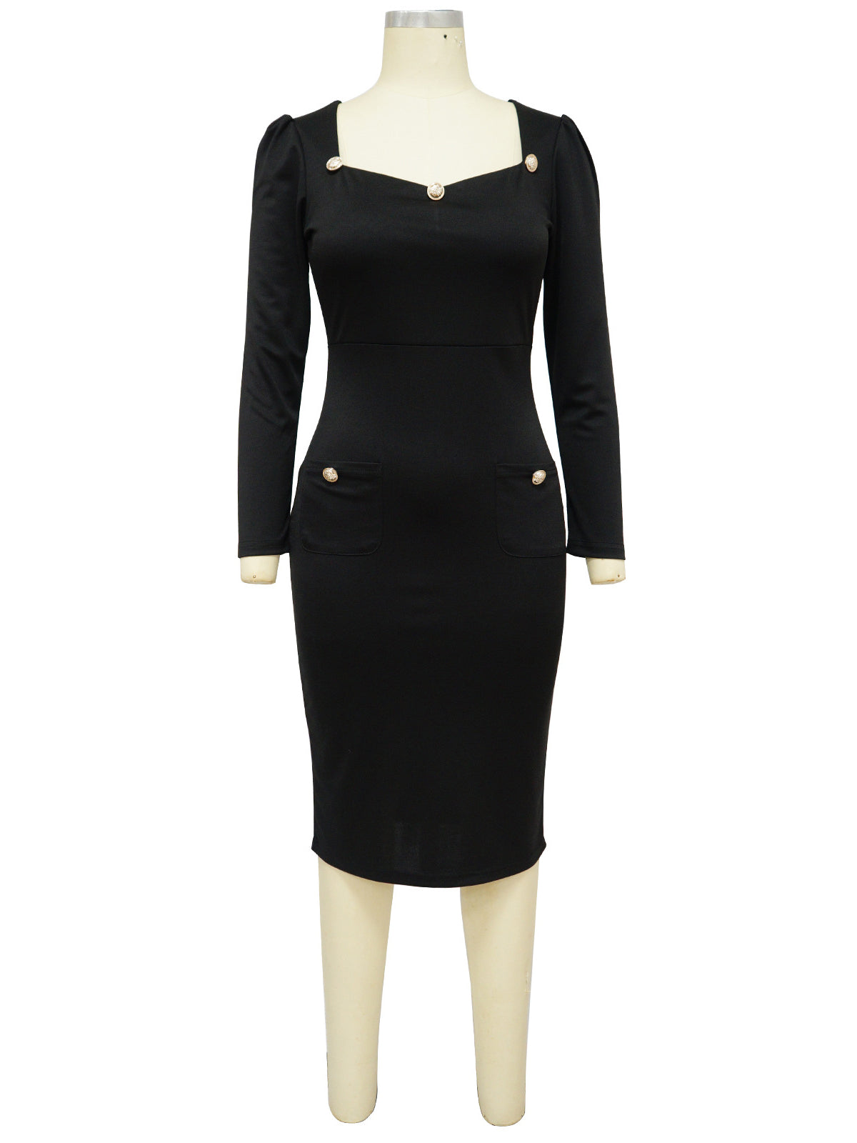 Square Neck Long Sleeve Bodycon Dress