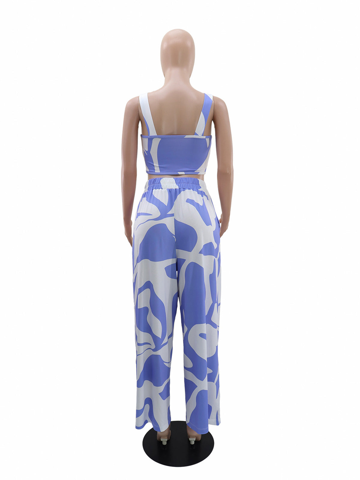 Casual Print Strap Tops Lace-up Pants Two Piece Set