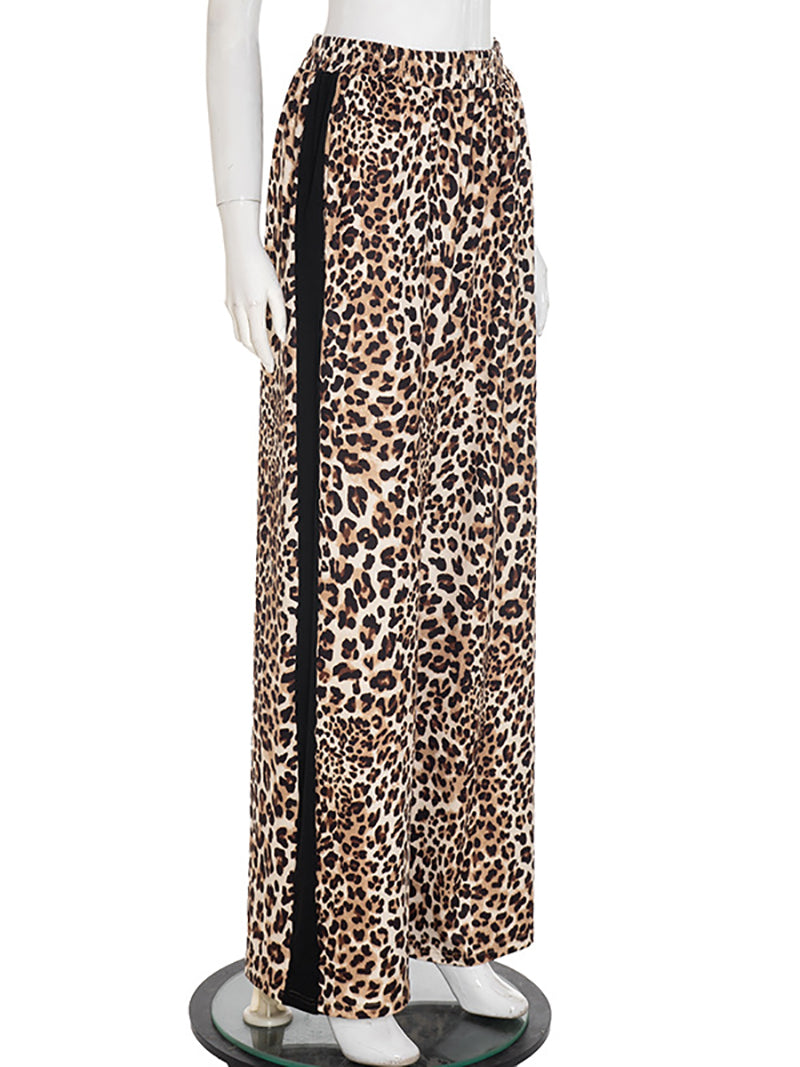 Casual Leopard Print Wide Leg Trousers