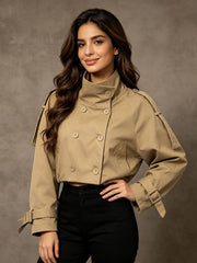 Convertible Stand Collar Relaxed Short Jacket-boutique