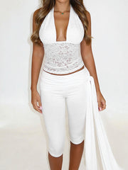 Sexy Lace Halterneck Top Capri Pant Set