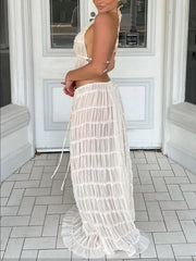 Solid Backless Fold Halter Sleeveless Two Pieces Set