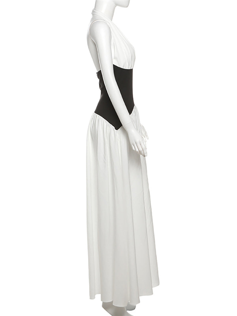 Elegant Halter Backless Cinched Waist Maxi Dress