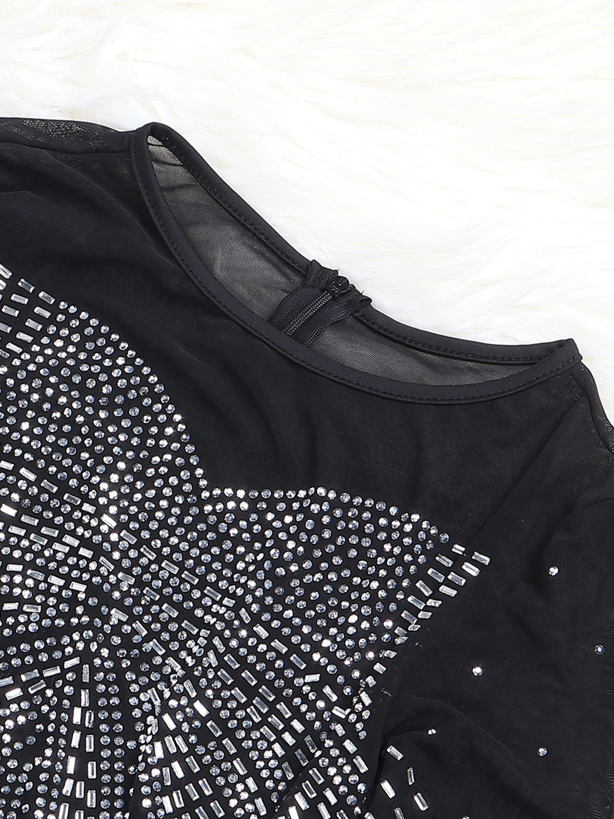 Rhinestone Sheer Mesh Patchwork Slim Maxi Dress