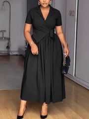 Casual Short Sleeve Cinched Waist Loose Maxi Dress