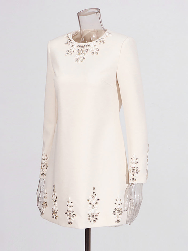 Elegant Rhinestone Embellished Slim Mini Dress