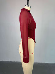 Sexy Mesh Button Corset Long-Sleeve Top