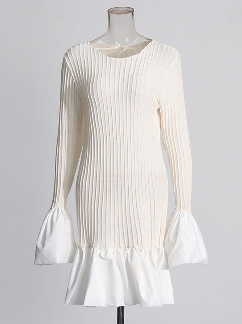 Fashion Round Neck Ruffle Patchwork Mini Dress