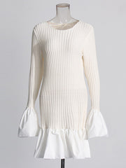 Fashion Round Neck Ruffle Patchwork Mini Dress