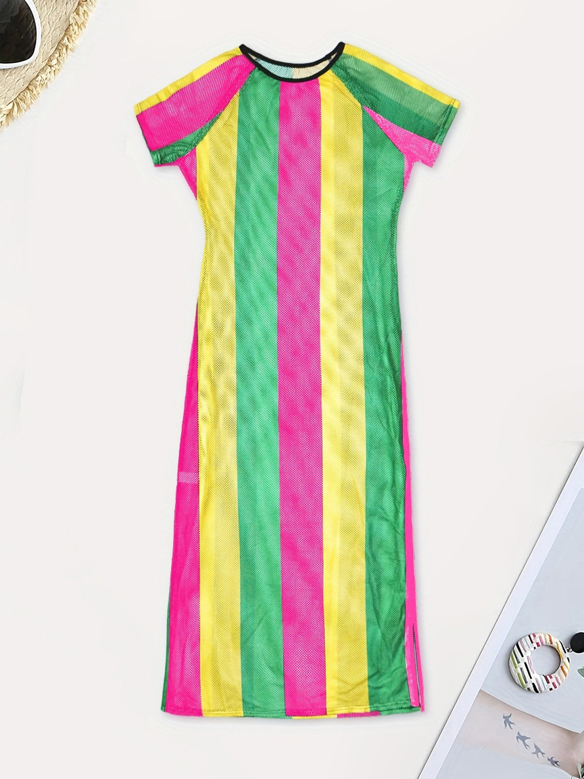 Colorful Stripe Beach Dress Bikinis Swimwear Cover Ups