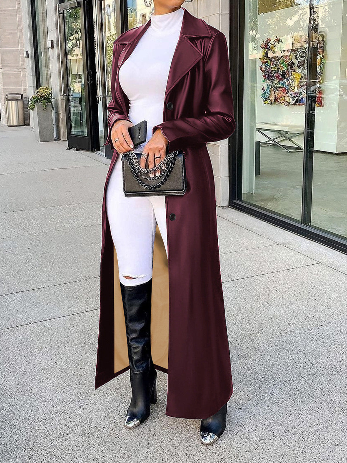 Fashion Styled Faux Leather Trench Coat