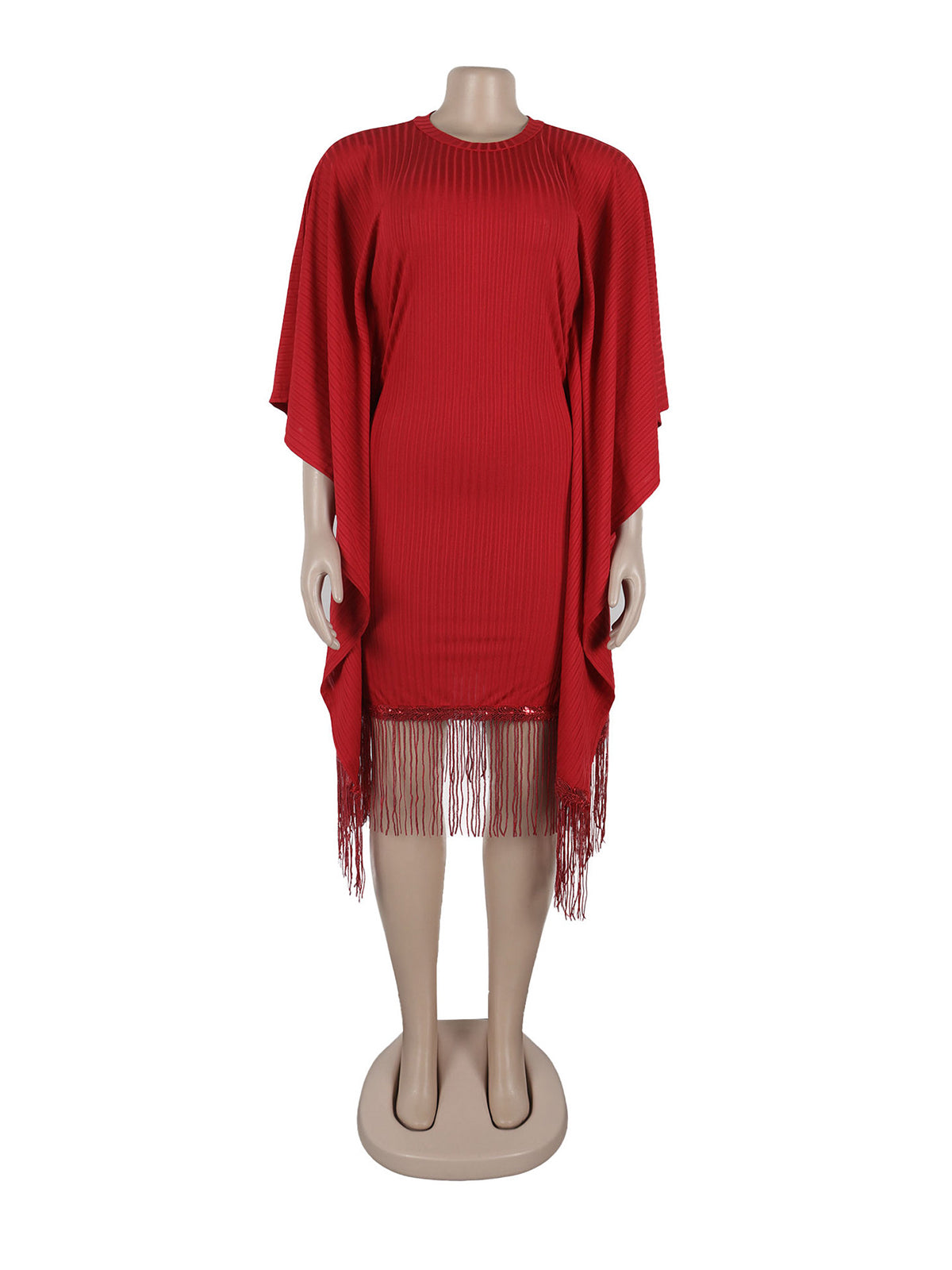 Fashion Sequin Fringe Bat Sleeve Midi Dress